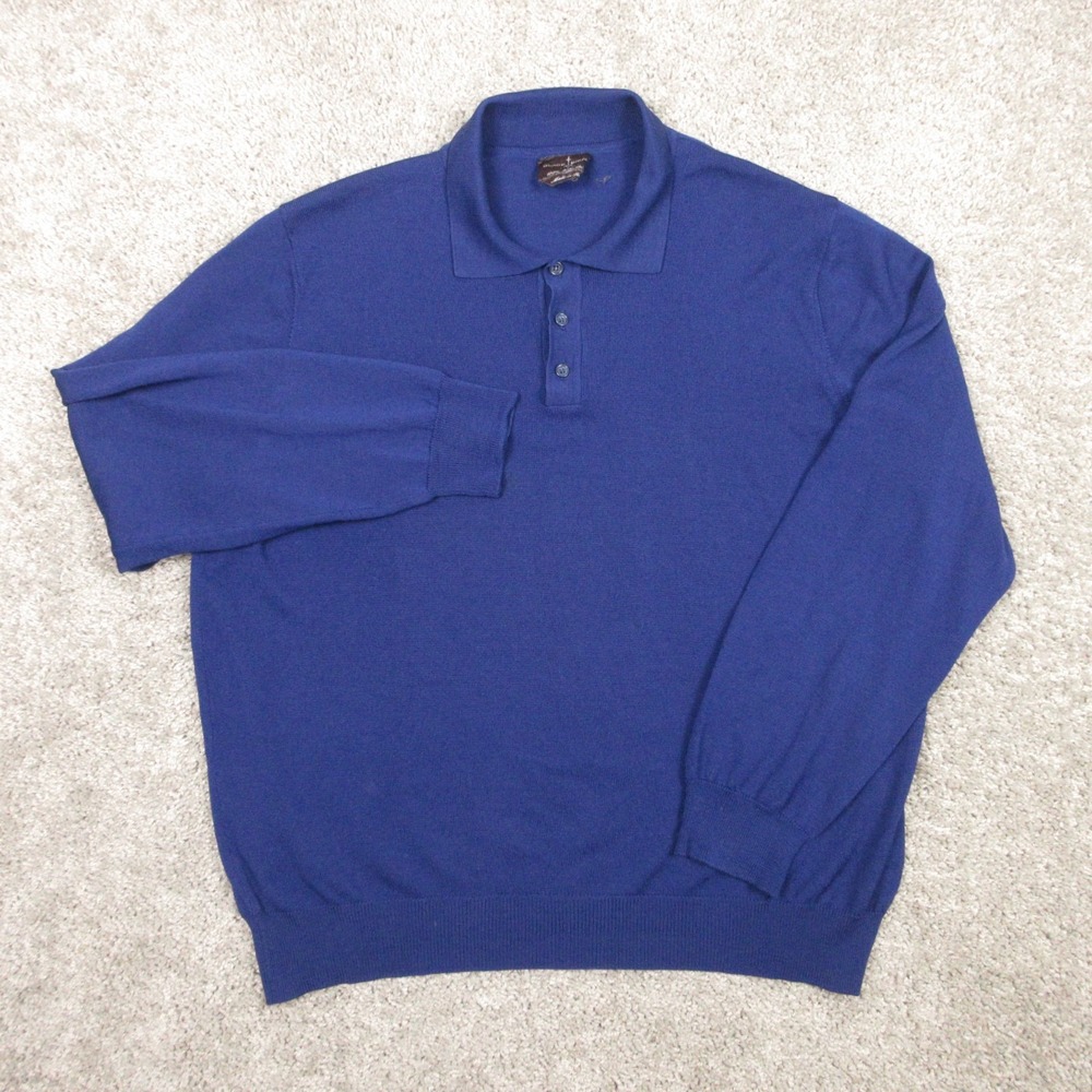 Black Brown 1826 Sweater Mens XL Blue Collared‎ Polo Merino Wool Made In Italy